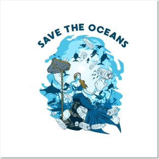 MERMAID SAVE THE OCEANS Posters and Art